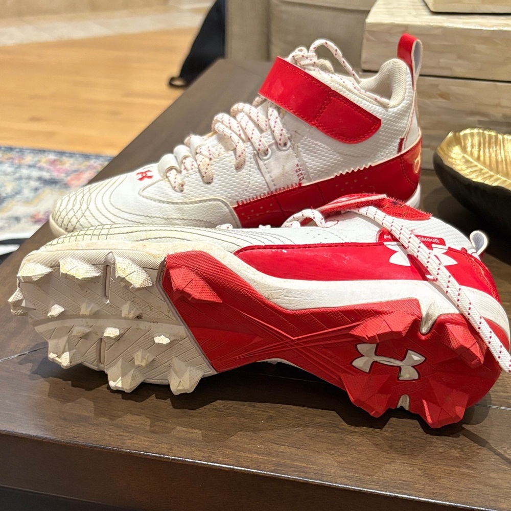 Under Armour Kids Red and White Baseball Cleats